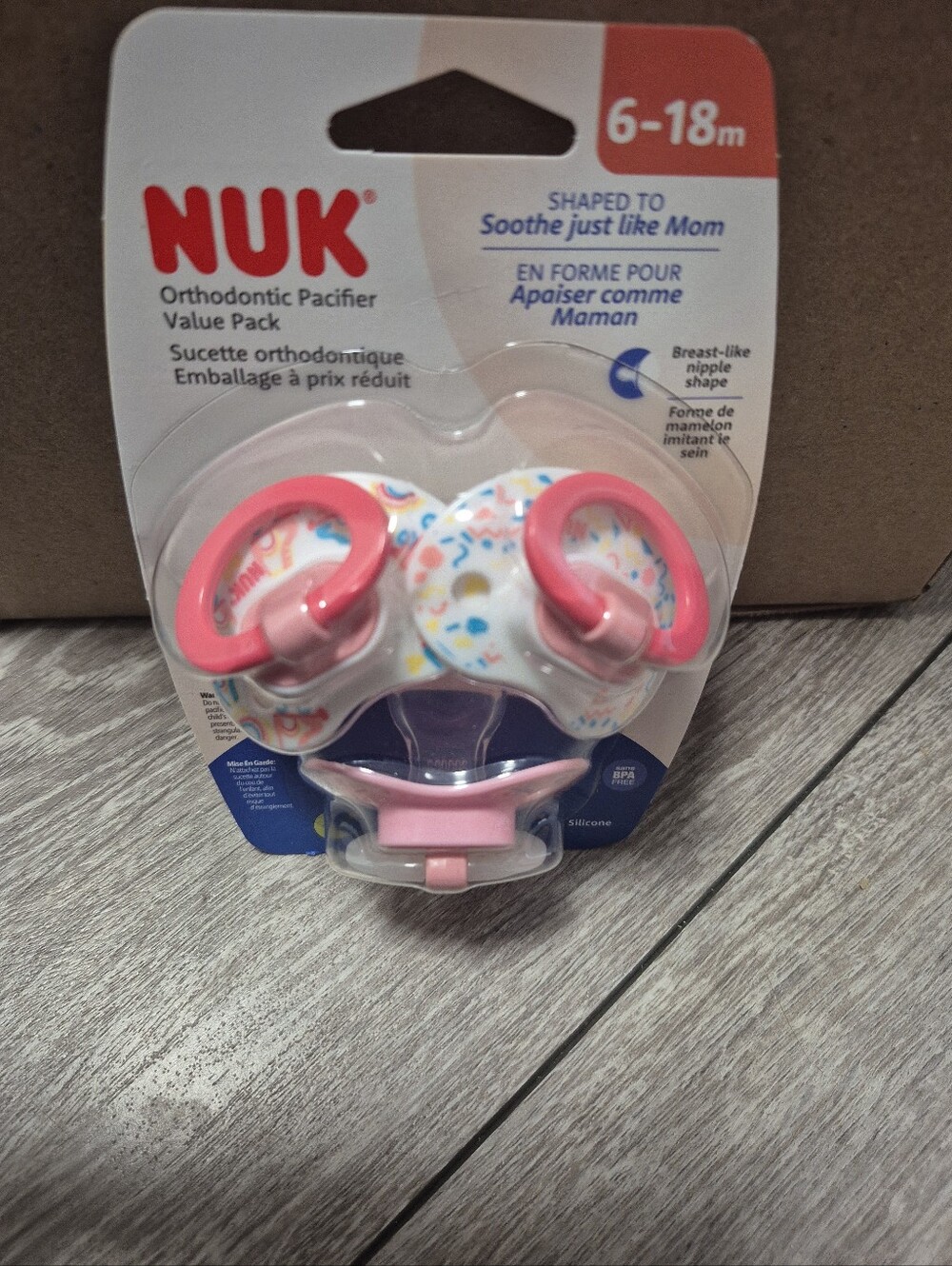 NUK Orthodontic Pacifier Value Pack 6-18M Pink With Confetti Glows In The Dark